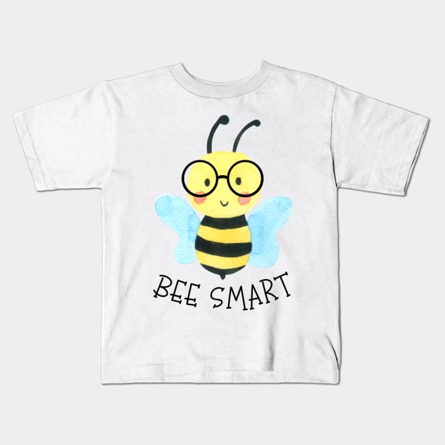 Cute Watercolor Bee Smart With Glasses Kids T-Shirt by JanesCreations